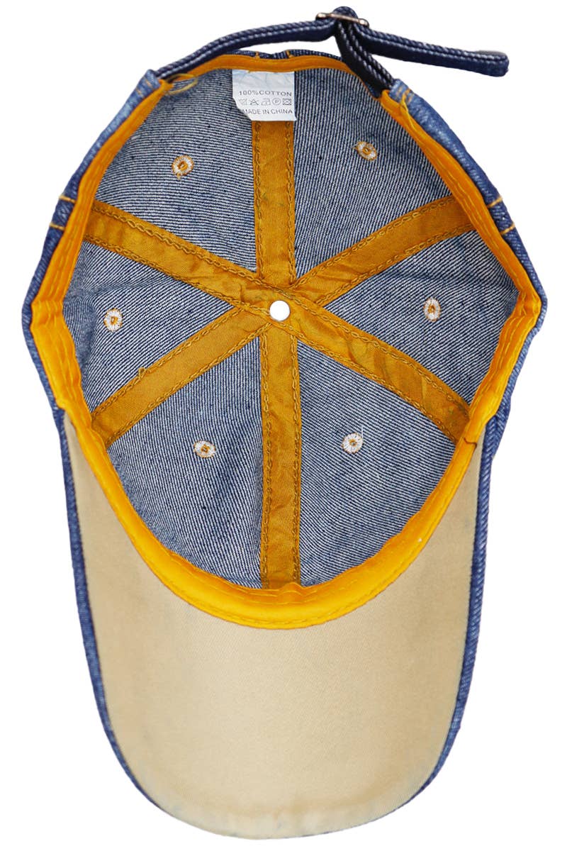 Denim Stitched Twill Cotton Six Panel Baseball Cap: Denim Dark Blue