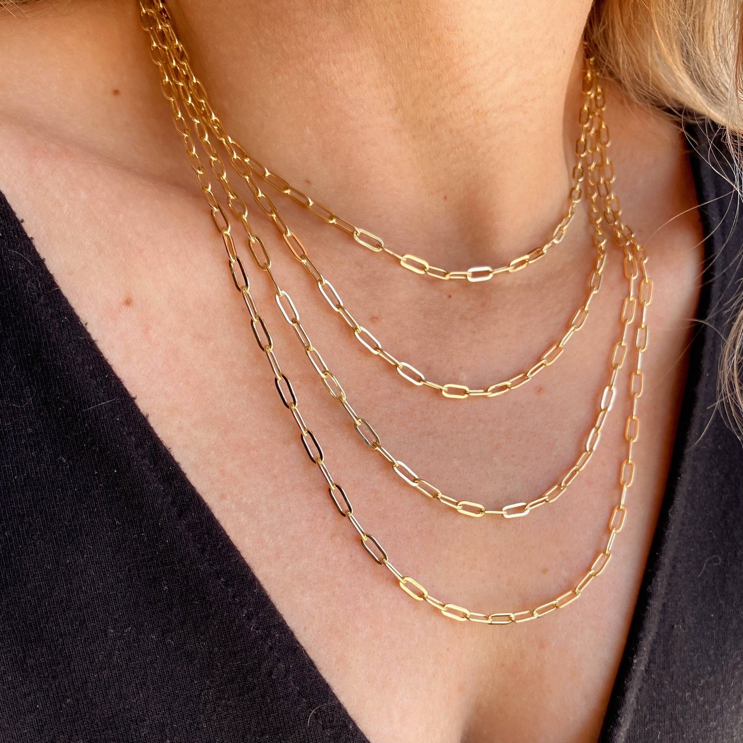 Chic Simplicity:18k Gold Filled 16-inch Short Link Paperclip Chain