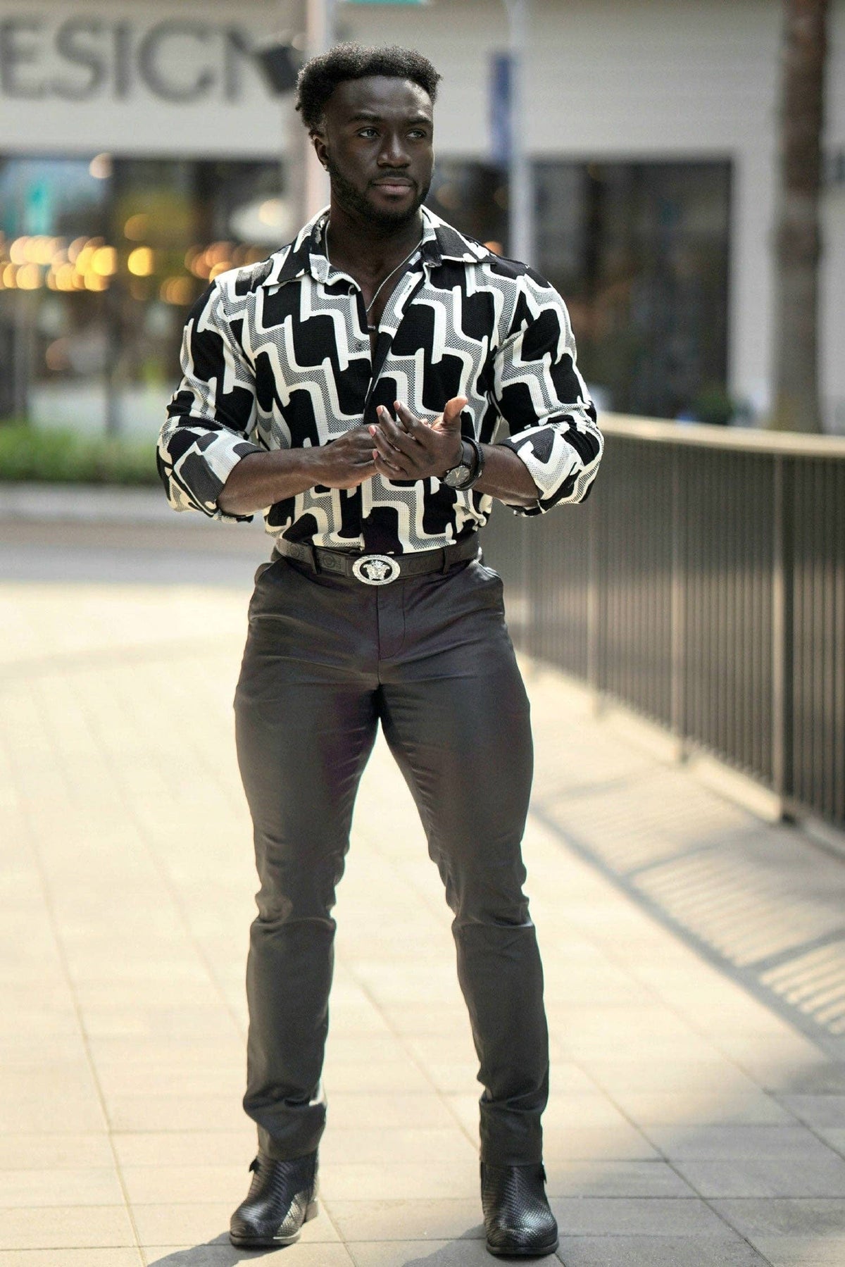Pattaya Geometric Shirt | Black & White, XL