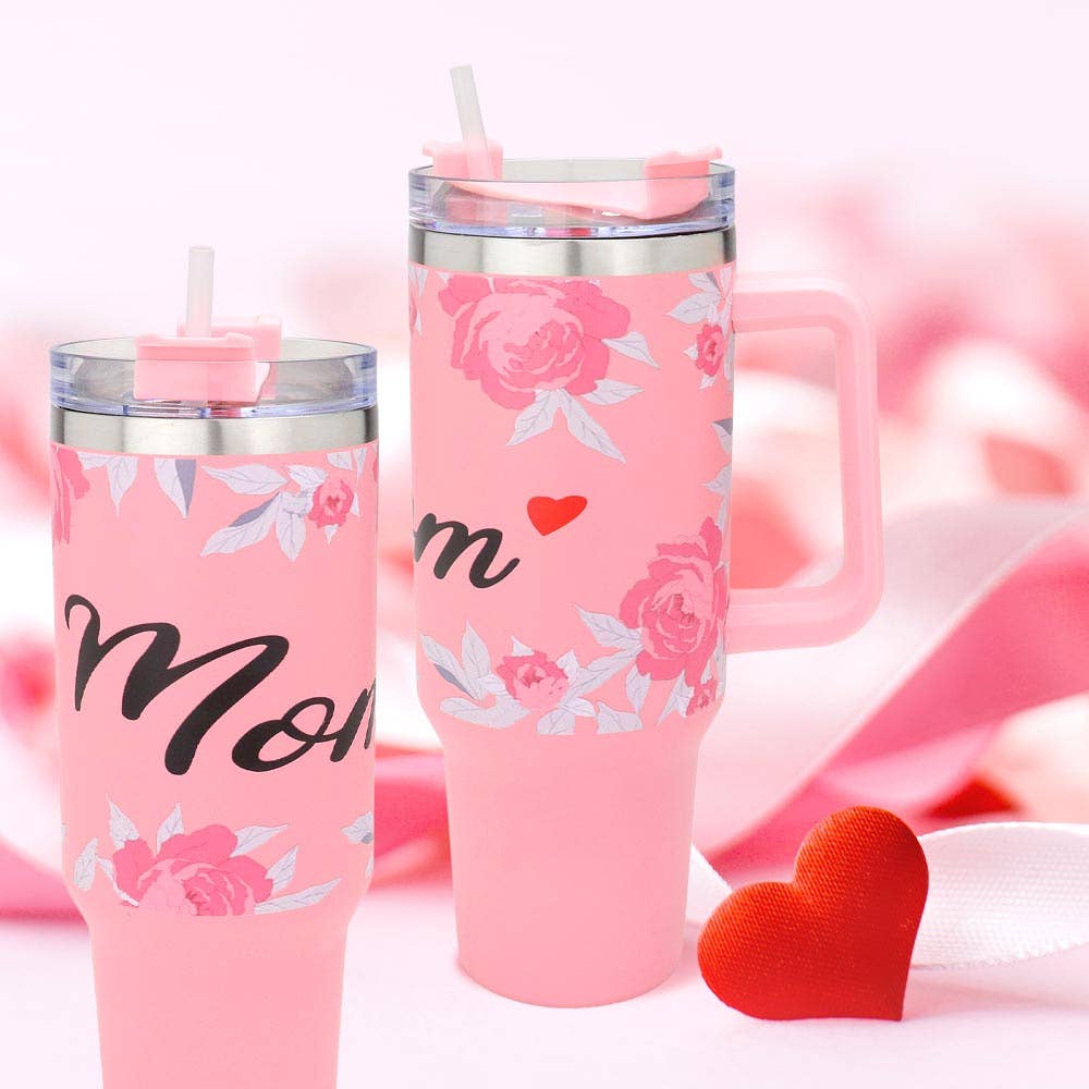 Mom Message Flower Pattern Printed 40OZ Stainless Tumbler - THE OKEY GIFT SHOP