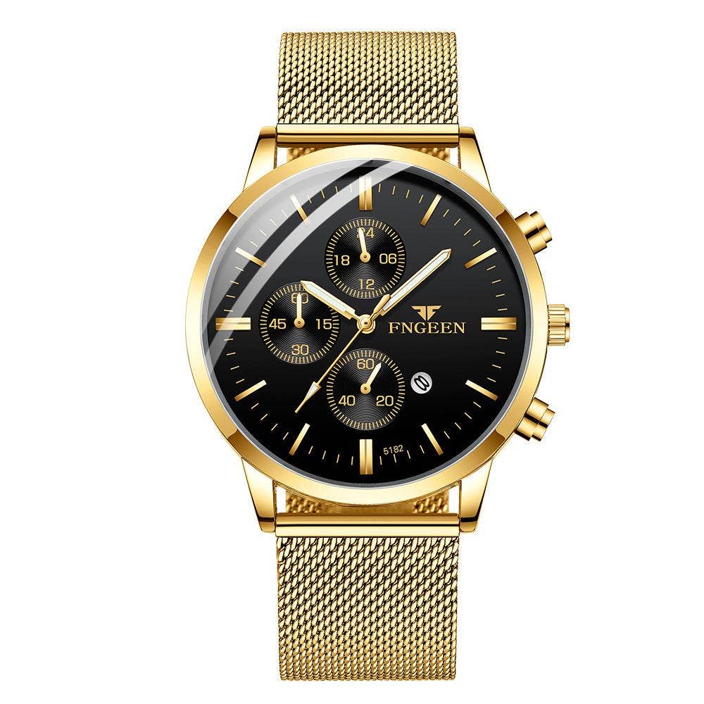 Men's Mesh Band Quartz Waterproof Watch: All Gold-Gold Noodles