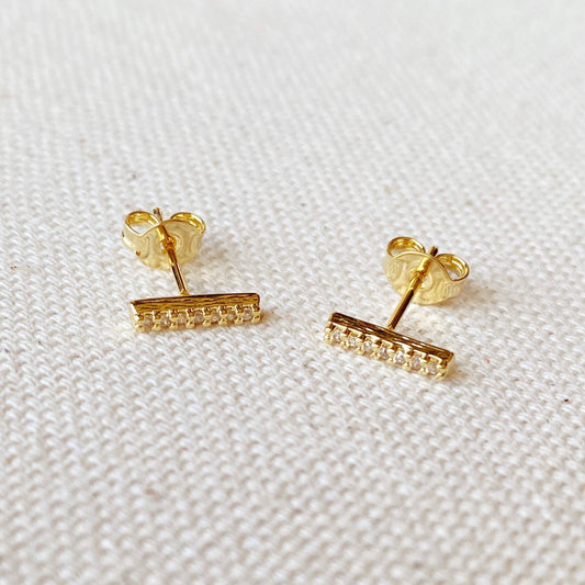 Radiant Elegance: 18k Gold Filled Dainty CZ Bar Stud