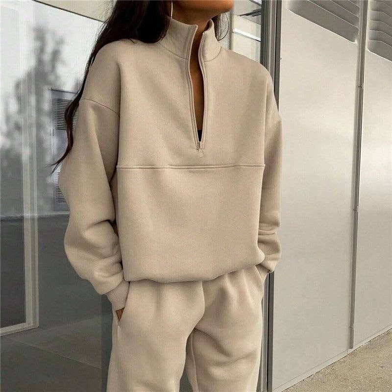 Casual Long Sleeve sweatshirt And Pants Set: Beige / XL