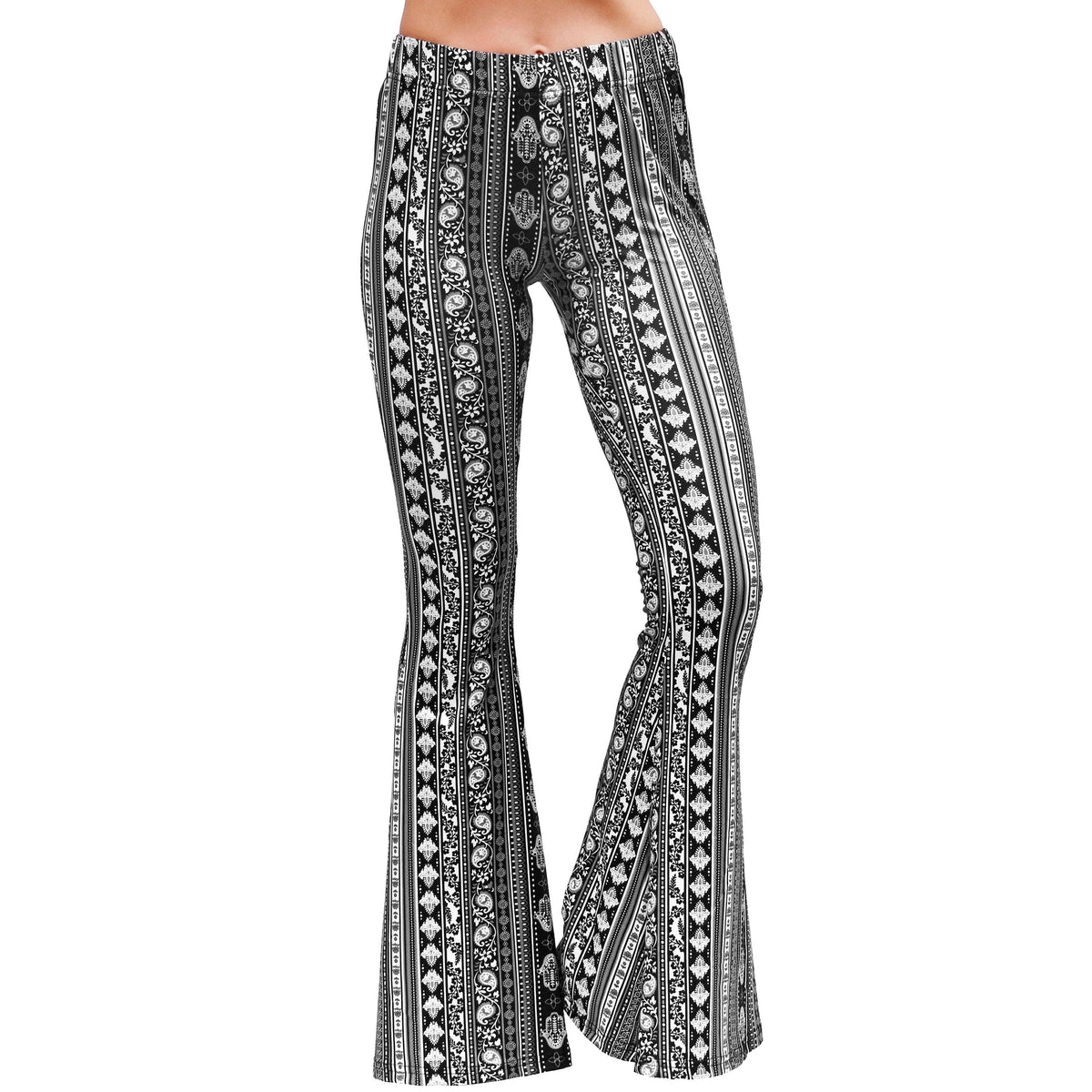Bell Bottoms - Black/White Paisley: L