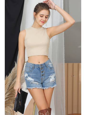 Sleeveless Halter Neck Crop Top, Sand / XL