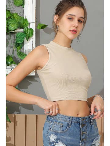 Sleeveless Halter Neck Crop Top, Black / XL