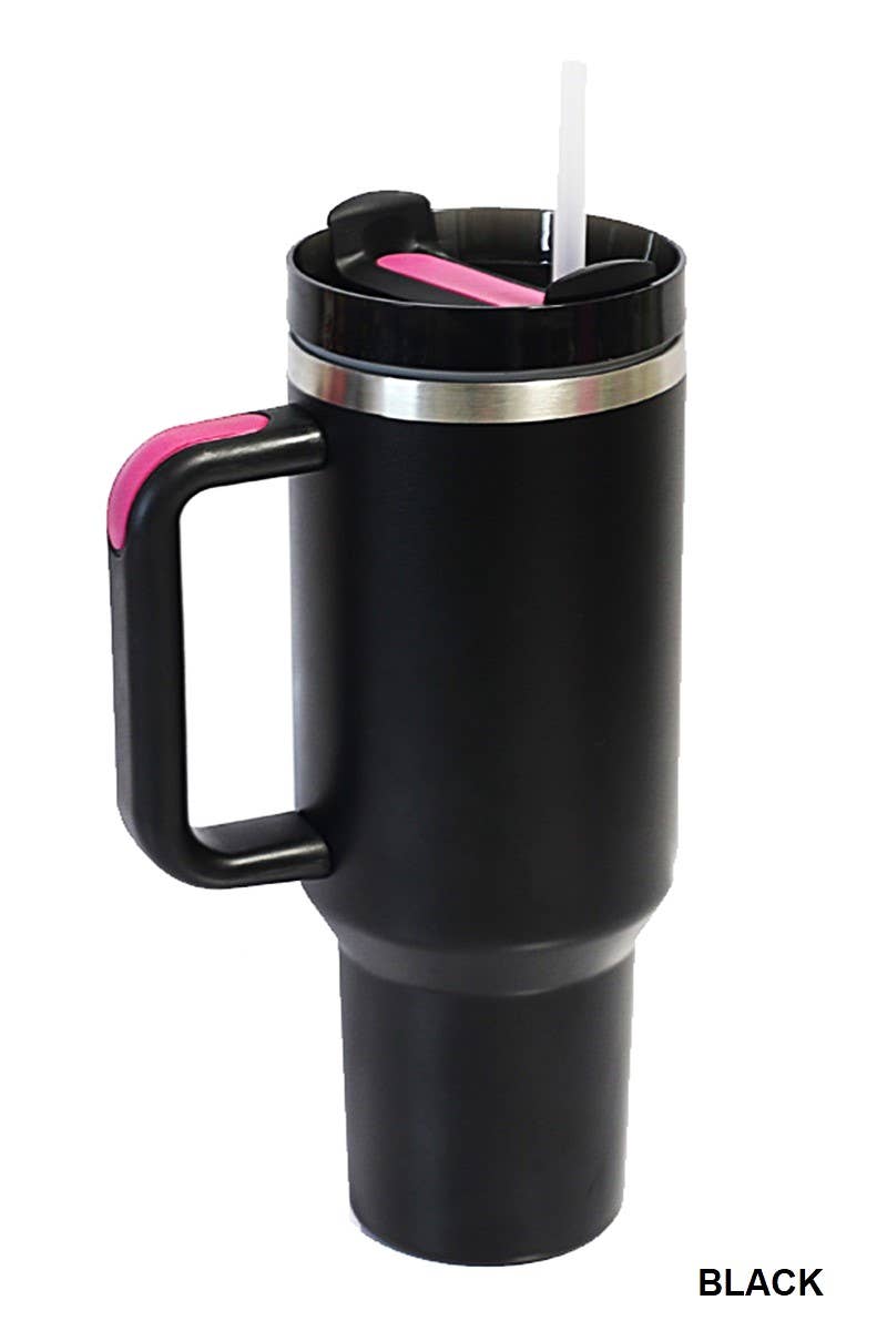 Stylish Sip: Pink Ombre 40oz Stainless Steel Tumbler with Straw