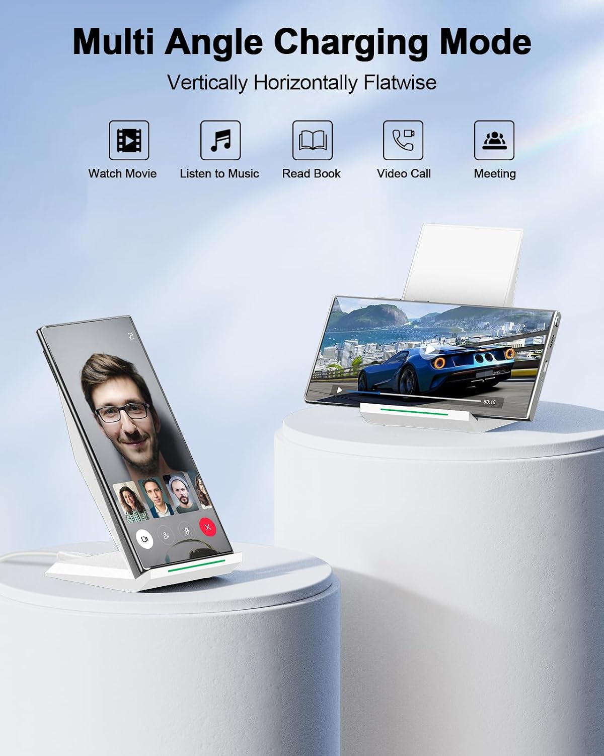 NANAMI Fast Wireless Charger showing multi angle charging modes